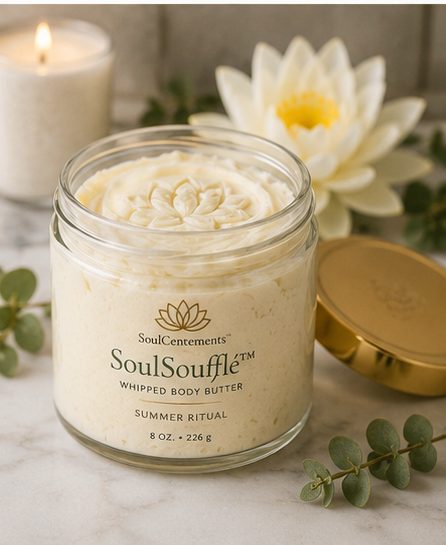 Finished SoulSoufflé jar on a linen surface, soft daylight